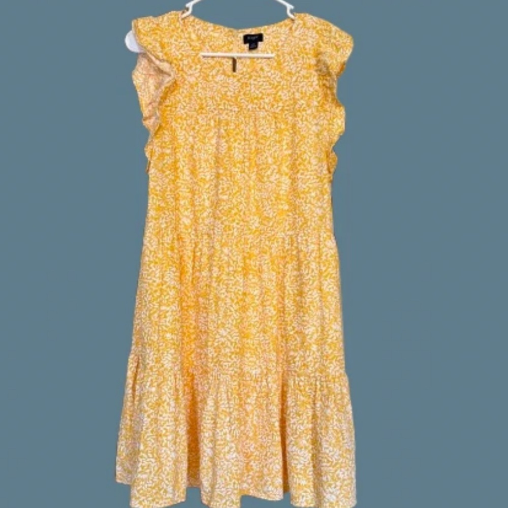 J.Crew  Yellow Linen l-blend Floral Ruffle-Sleeve Dress